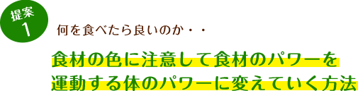 提案1 何を食べたらいいのか…食材の色に注意して食材のパワーを運動する体のパワーに変えていく方法