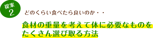 提案2 どのくらい食べたら良いのか…食材の重量を考えて体に必要なものをたくさん選び取る方法